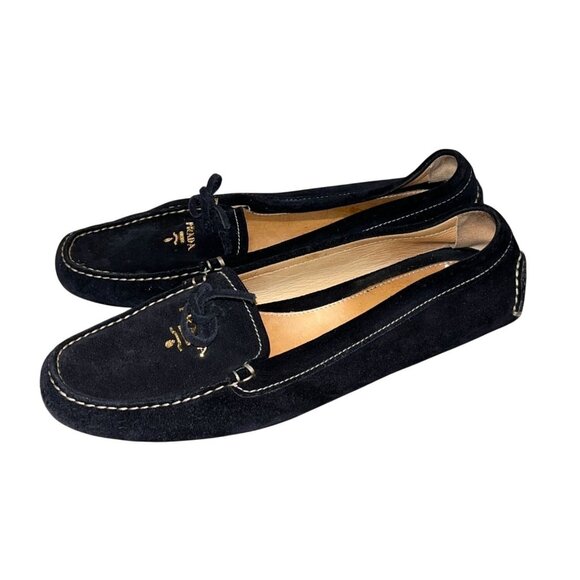 Prada Authentic  Black Suede Loafers Size 9 / 39  Womens - Picture 1 of 9